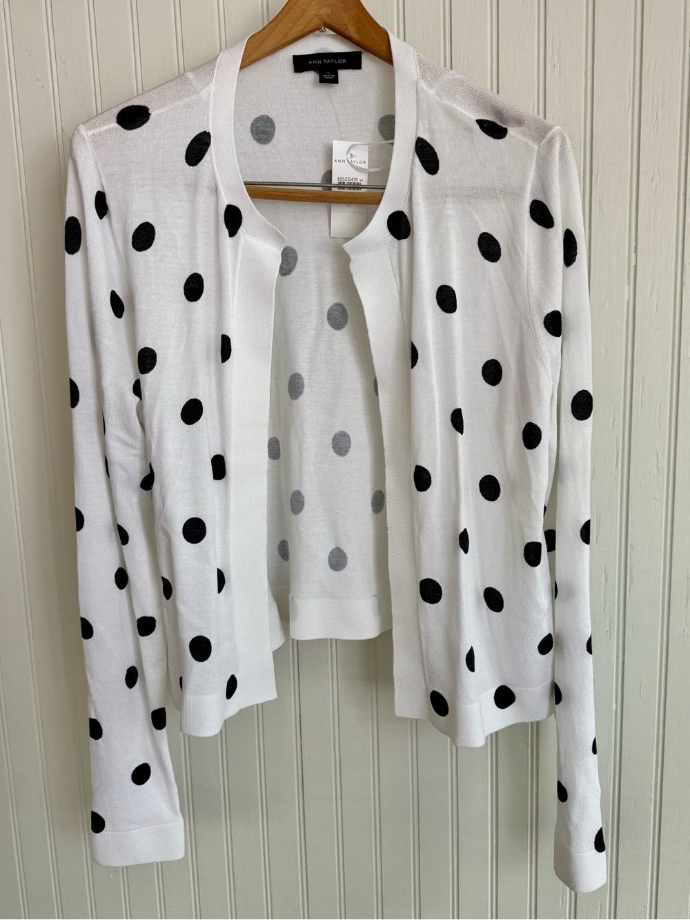 Women’s White Polka Dot Cardigan Size L - Black Dot Knit Sweater